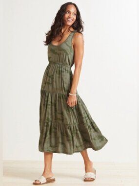 Sundry For Evereve Malibu Tiered Sleeveless Maxi Dress Olive Green Camo - 2 (M)